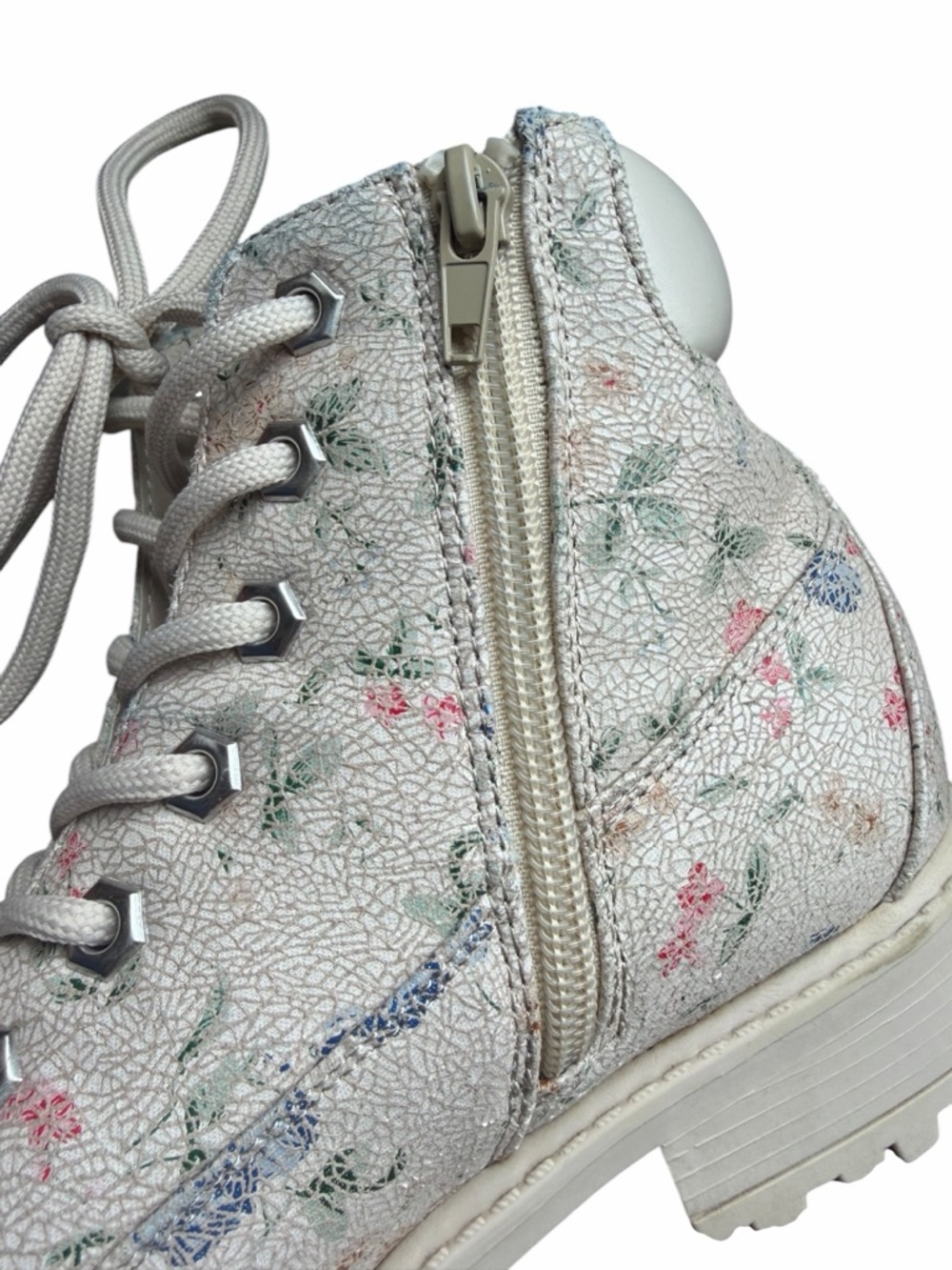 Women’s Cottagecore Beige Floral Lace-Up Ankle Boots Sz 7m - Picture 6 of 9